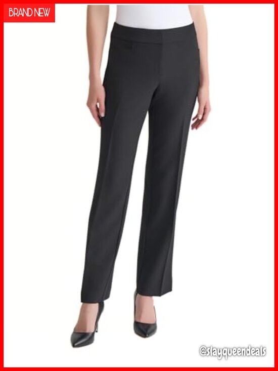 Pants - Women's Crepe Trouser Pant Mid Rise Classic Business Casual Formal